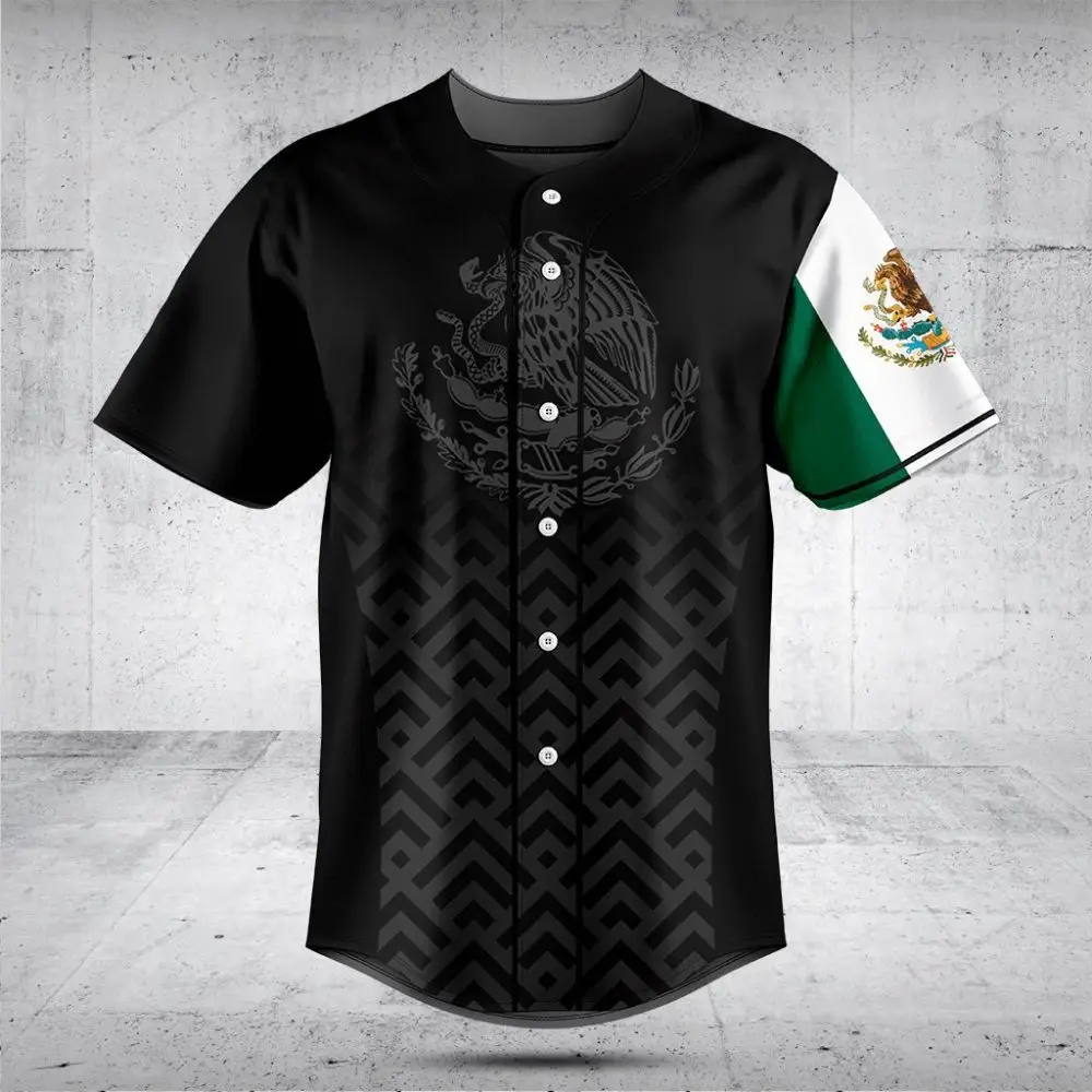 Stylish Mexican Flag Baseball Jersey – Black & Green Design, Perfect For Fans!