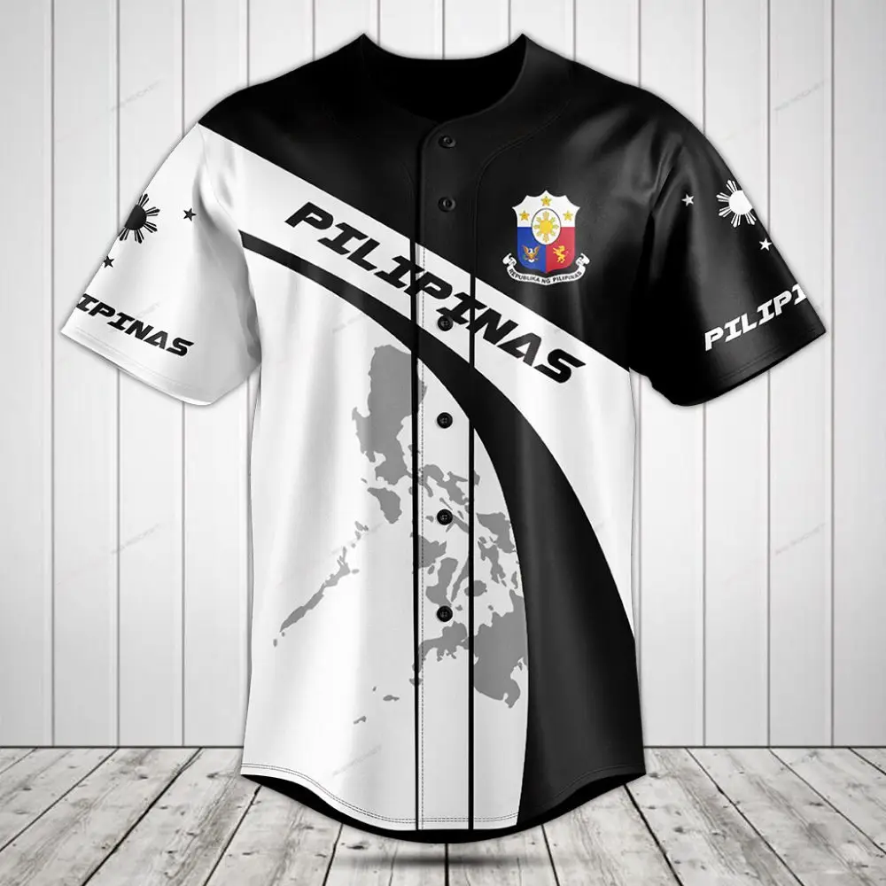 Stylish Pilipinas Baseball Jersey – Filipino Pride Apparel, Black & White Design
