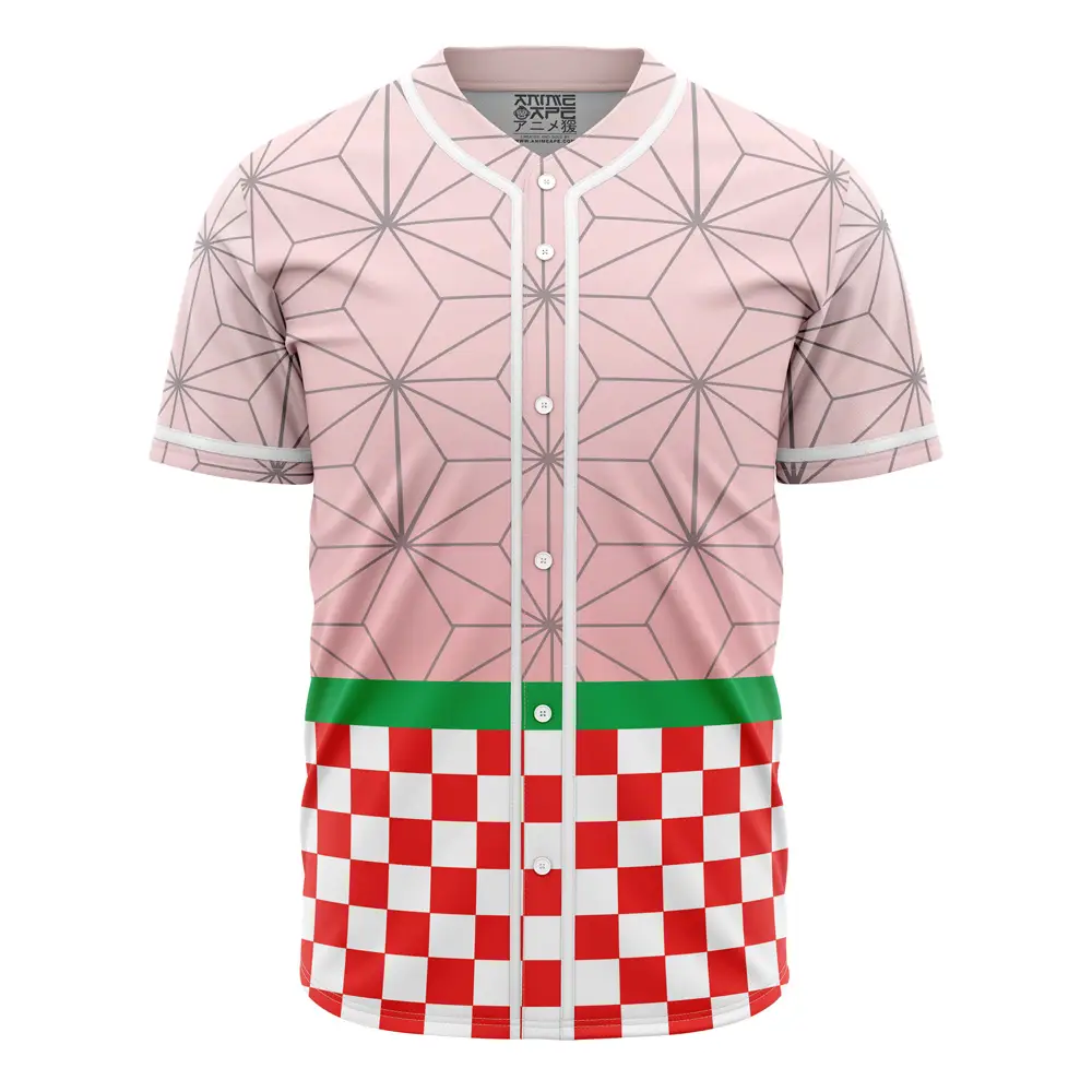 Stylish Pink & Red Checkered Baseball Jersey - Unique Geometric Design, Comfortable Fit