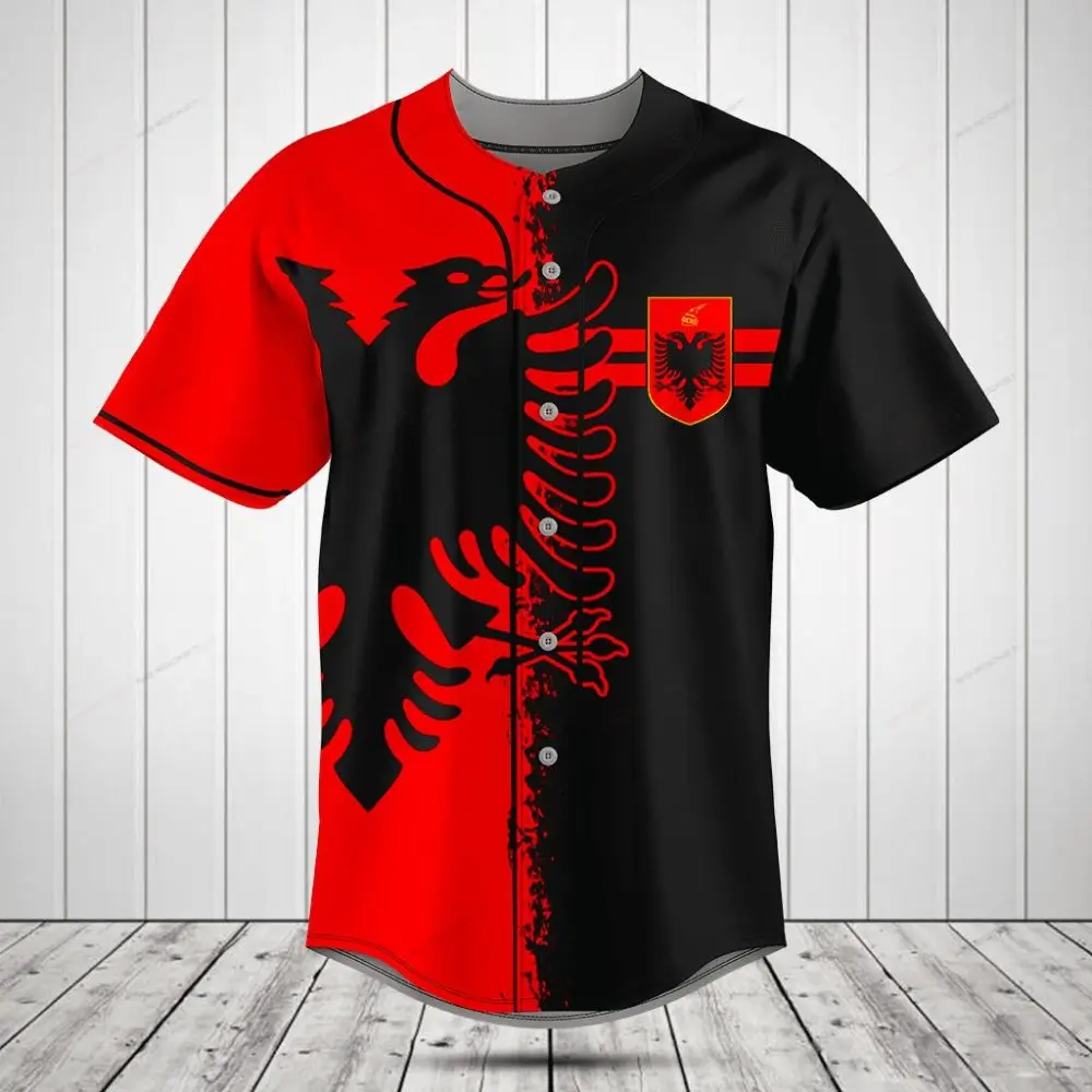 Stylish Red & Black Albanian Flag Baseball Jersey - Unisex Team Apparel