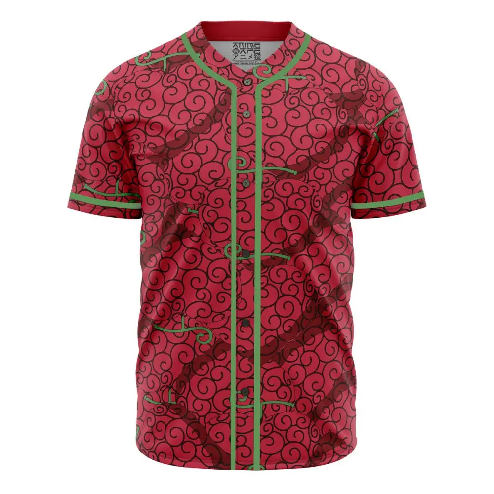 Stylish Red & Green Swirl Baseball Jersey - Unisex Anime-Inspired Design, Breathable Fabric, Perfect For Casual Wear
