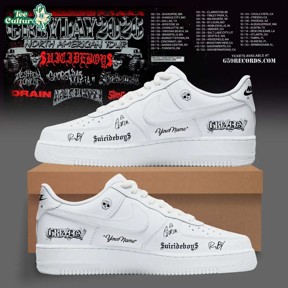 Suicideboys x Seattle Mariners Grey Day Tour 2026 White Air Force 1 Custom Shoes