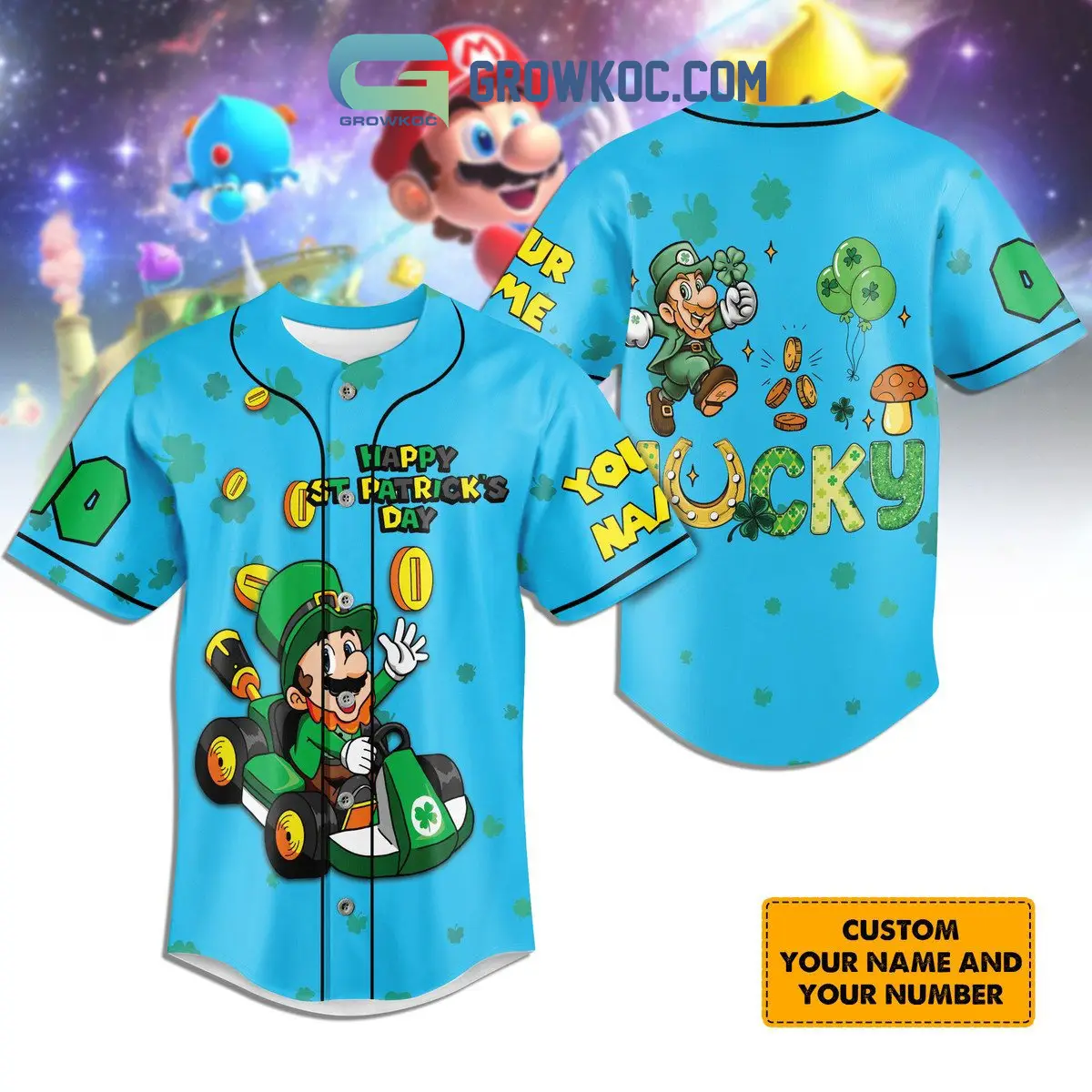 Super Mario Irish St. Patrick's Day Personalized Baseball Jersey