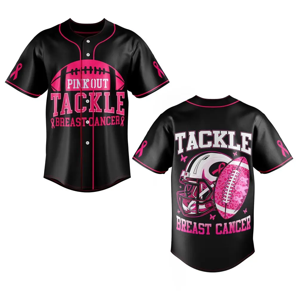 Support Breast Cancer Awareness: Pink Football Jersey - Tackle Breast Cancer Design