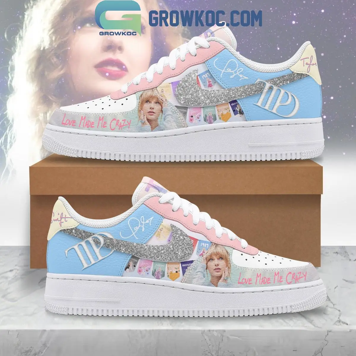 Taylor Swift Love Made Me Crazy Air Force 1 Shoes Taylor Swift Love Made Me Crazy Air Force 1 Shoes - Image 1