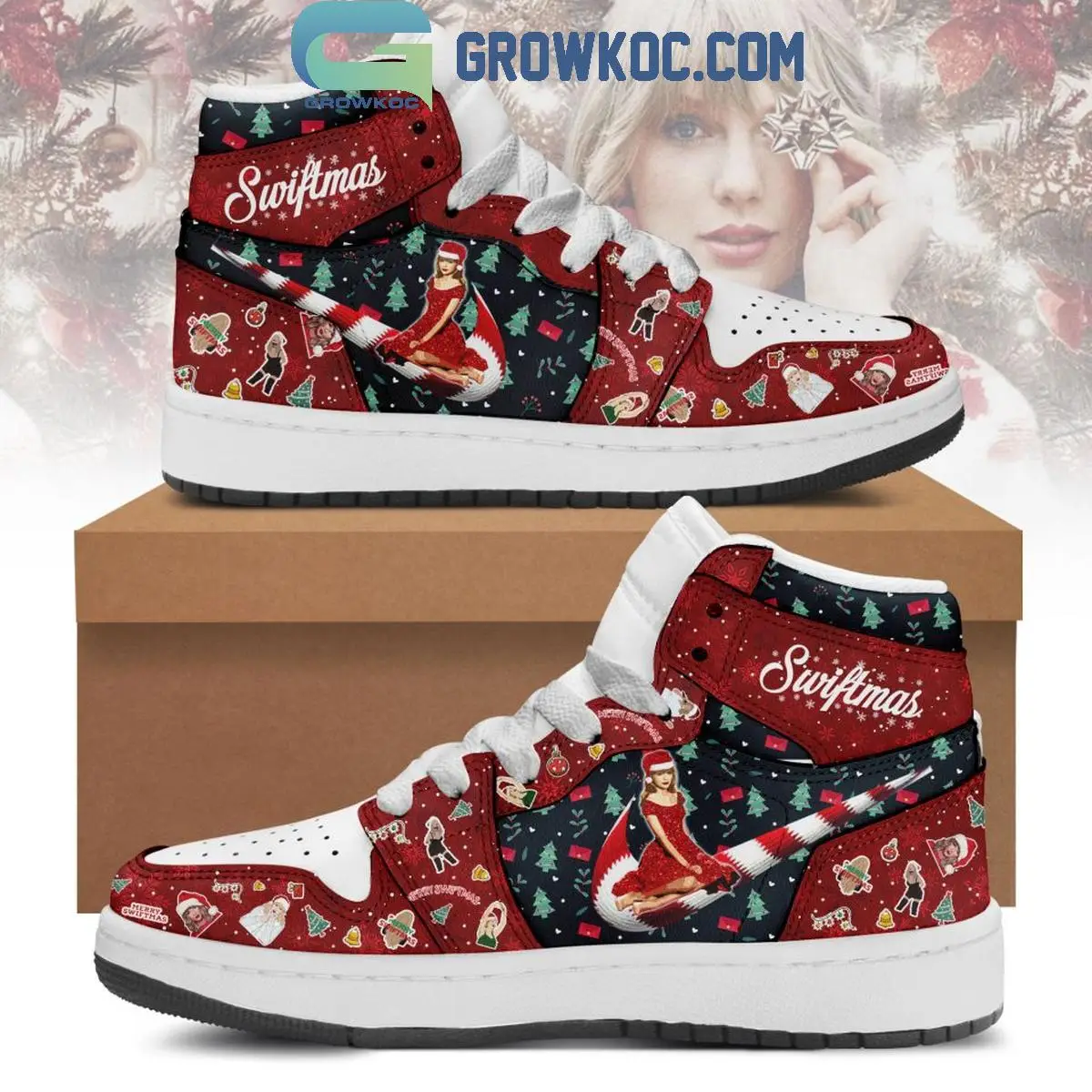 Taylor Swift Swiftmas Enjoying The Holiday Christmas Air Jordan 1 Shoes Taylor Swift Swiftmas Enjoying The Holiday Christmas Air Jordan 1 Shoes - Image 1