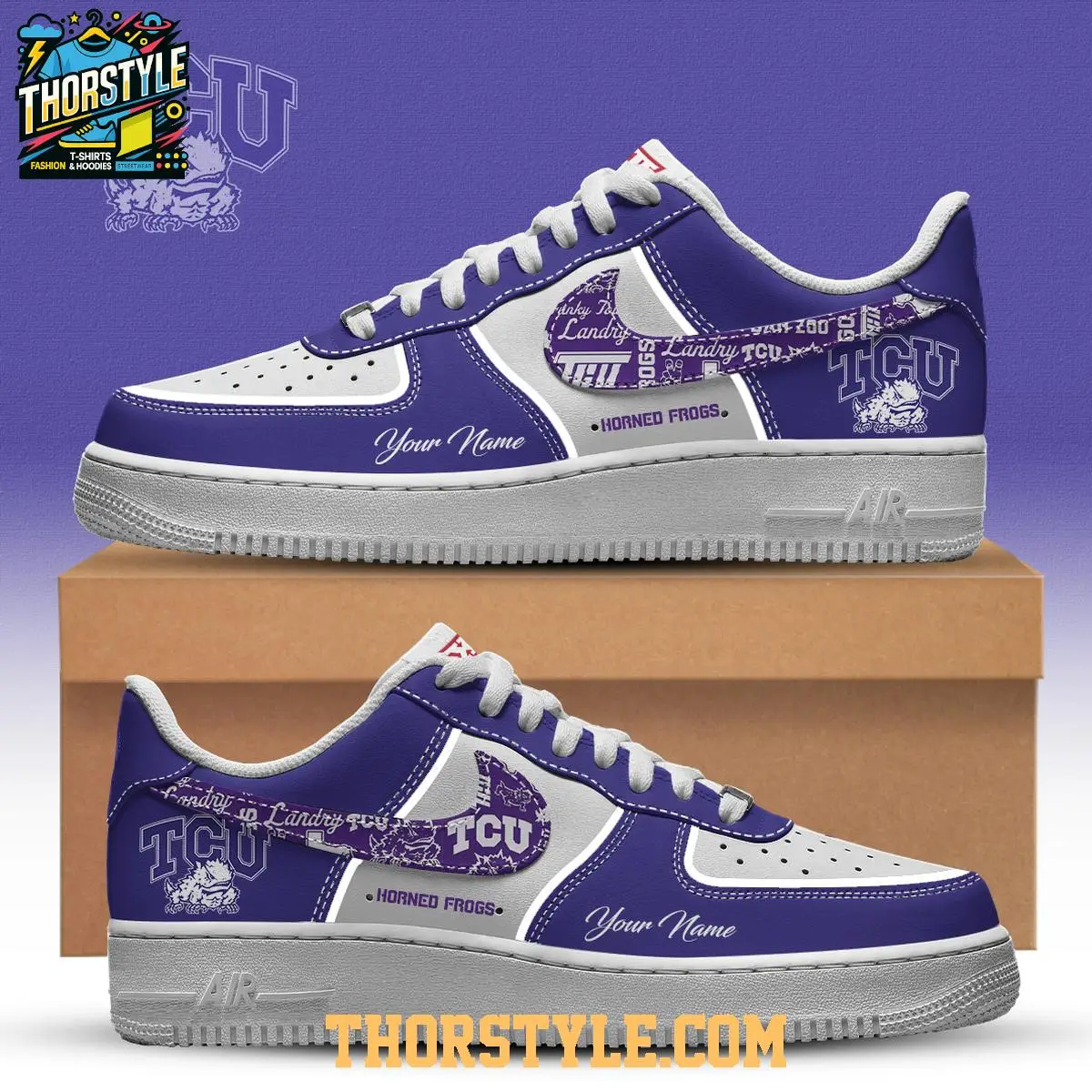 TCU Horned Frogs Give 'em Hell Big 12 NCAA 2025 Personalized Air Force 1 Shoes
