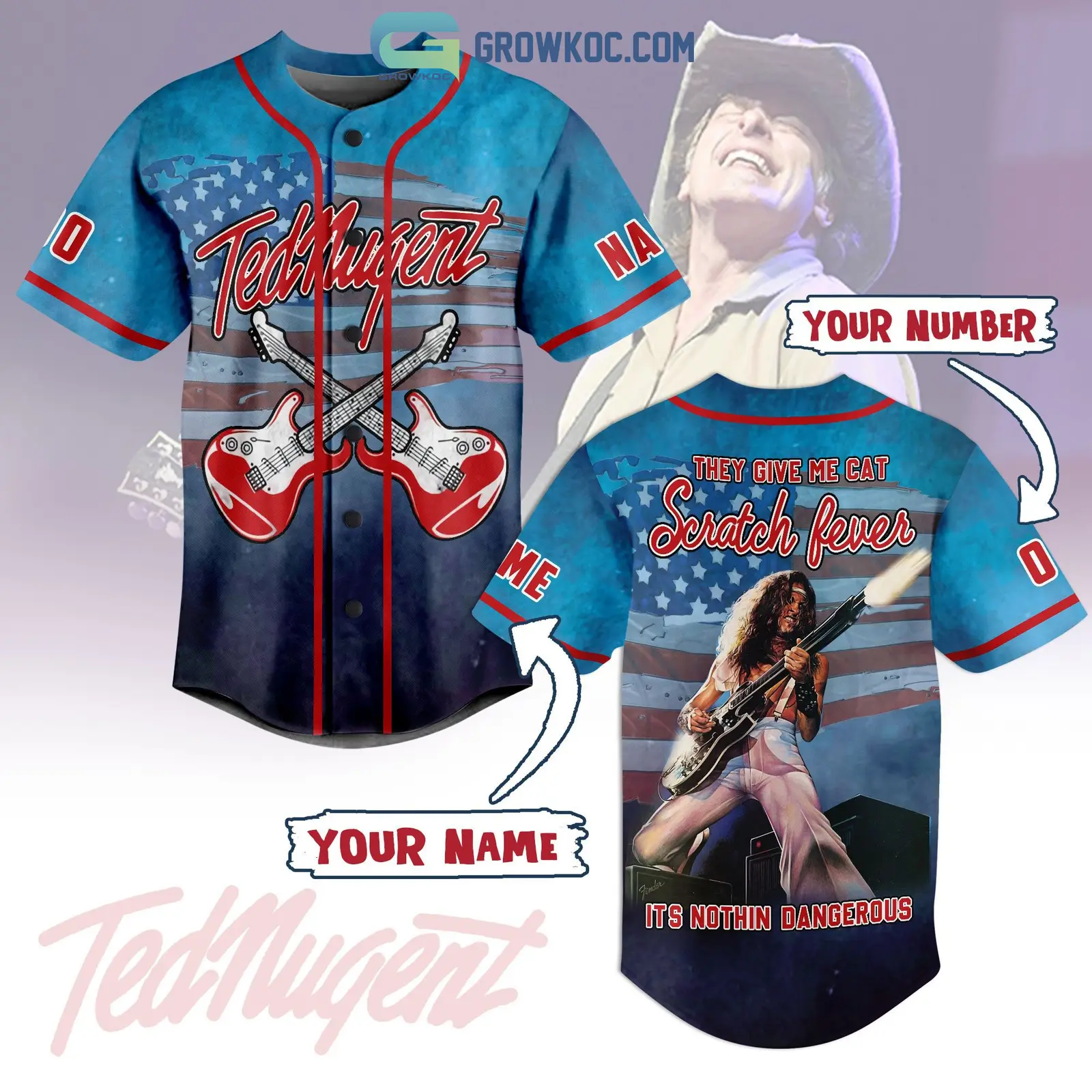 Ted Nugent They Give Me Cat Scratch Fever Its Nothin Dangerous Personalized Baseball Jersey