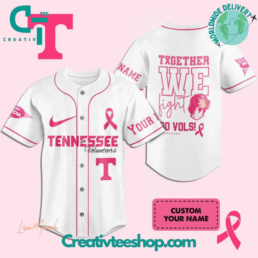 Tennessee Volunteers Breast Cancer Together We Fight Baseball Jersey Tennessee Volunteers Breast Cancer Together We Fight Baseball Jersey - Image 1