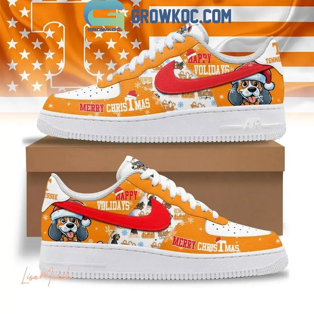 Tennessee Volunteers Happy Volidays Merry Christmas Air Force 1 Shoes Tennessee Volunteers Happy Volidays Merry Christmas Air Force 1 Shoes - Image 1