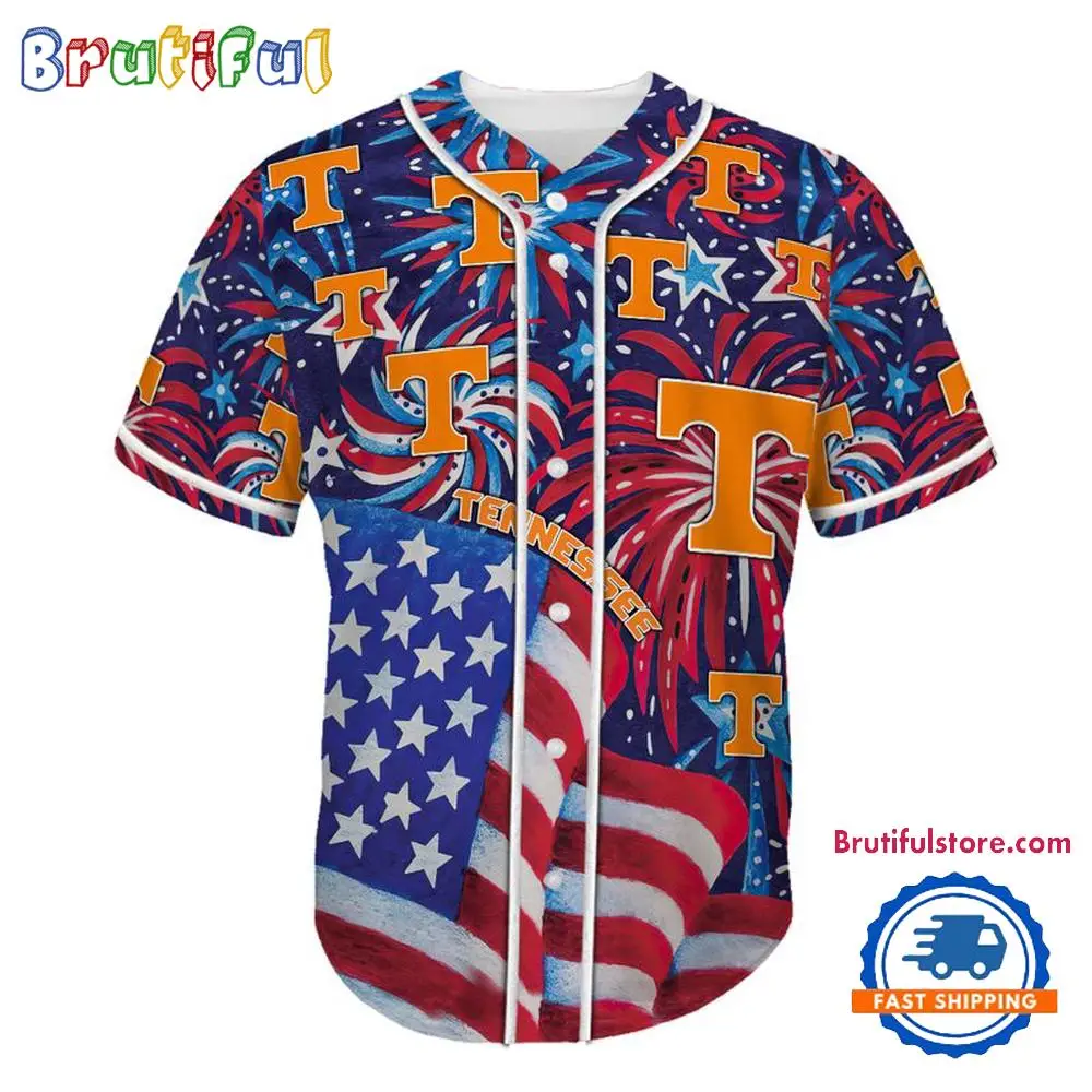 Tennessee Volunteers USA Flag Independence Day Baseball Jersey, Sport Team 4th of July Jersey