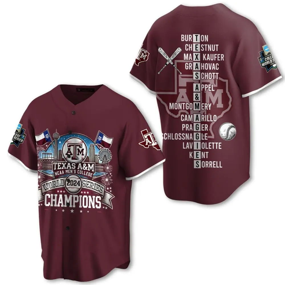 Texas A&M 2024 Ncaa Champions Jersey – Official College World Series Apparel