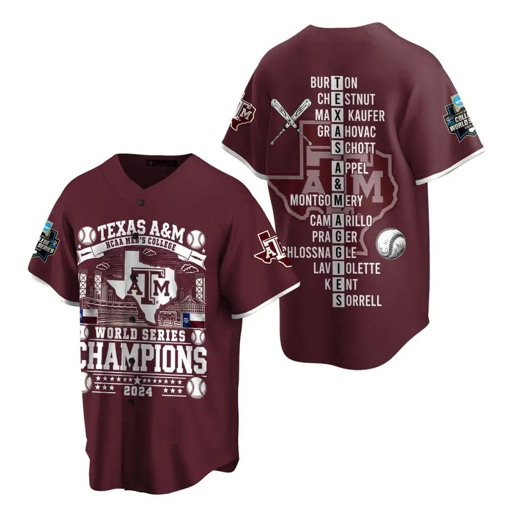 Texas A&M 2024 World Series Champions Jersey - Ncaa Men'S College Baseball Fan Gear