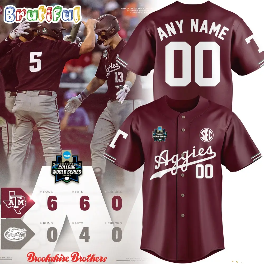 Texas A&M Ncaa 2024 Men’S College Word Series Omaha Champions Baseball Jersey Texas A&M Ncaa 2024 Men’S College Word Series Omaha Champions Baseball Jersey - Image 1