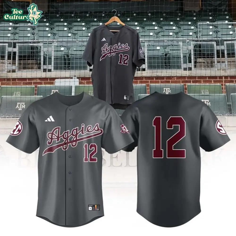 Texas A&M Dark Grey Full Button Baseball Jersey