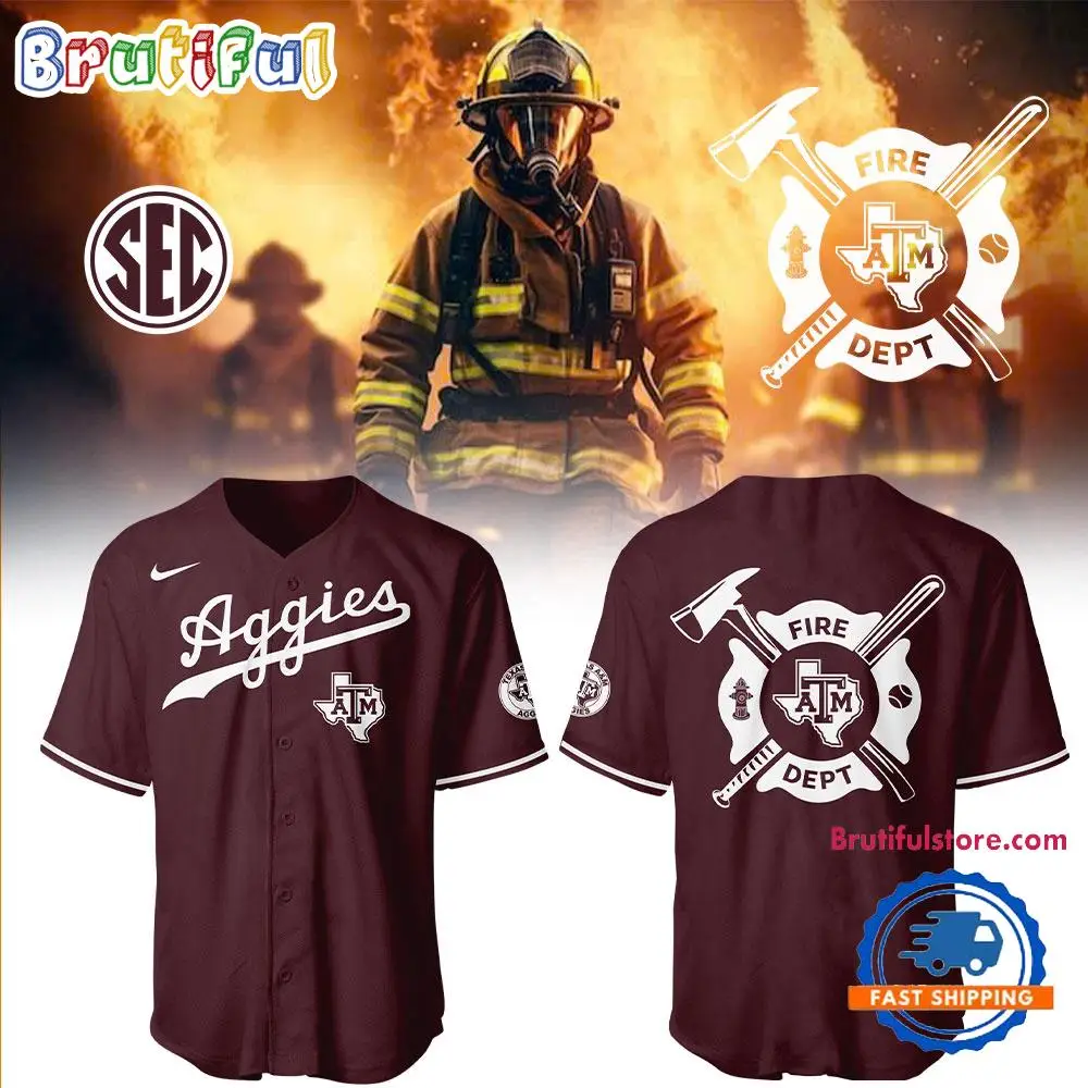 Texas AM Aggies Baseball x Firefighter Appreciation Night 3D All Over Print Jersey