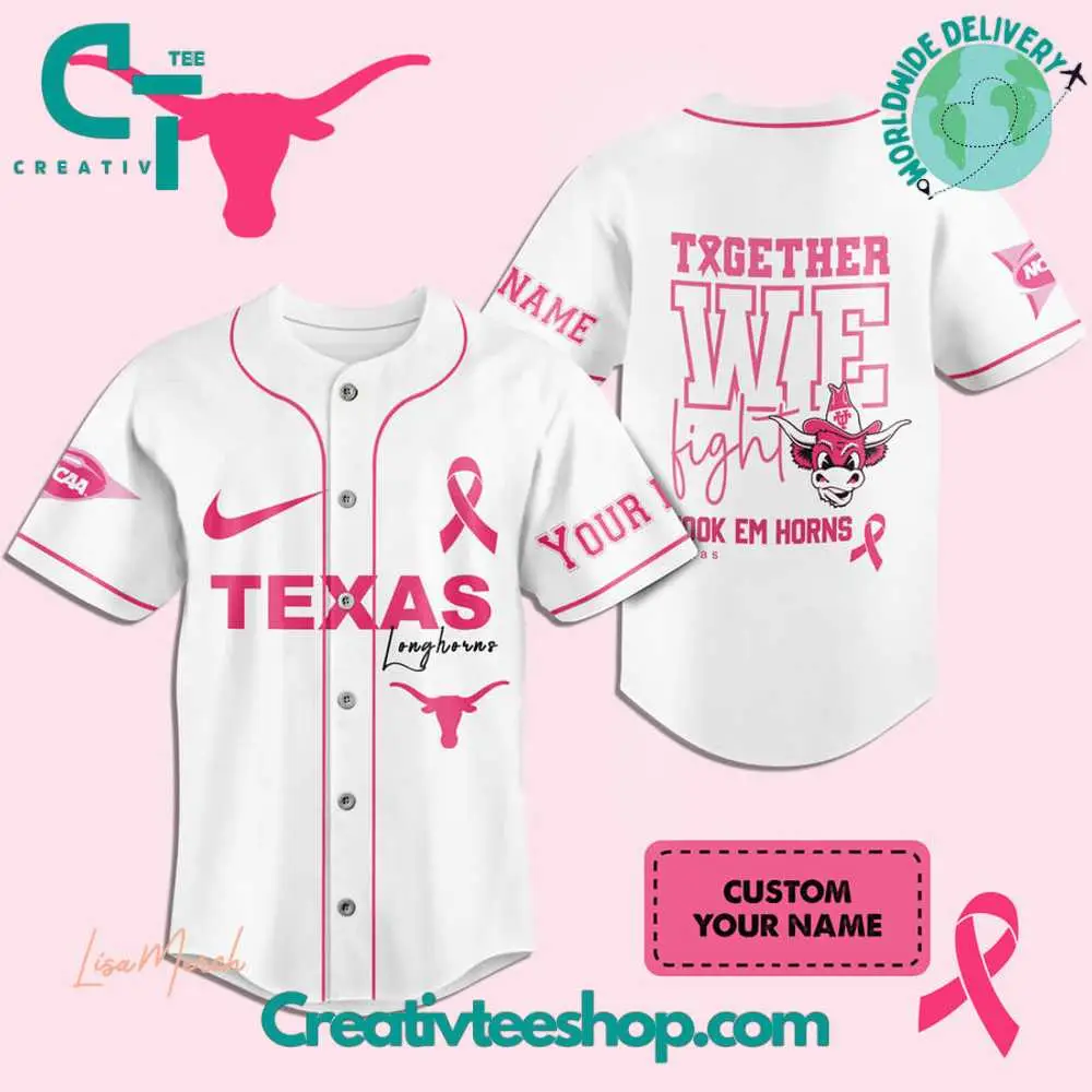 Texas Longhorns Breast Cancer Together We Fight Baseball Jersey