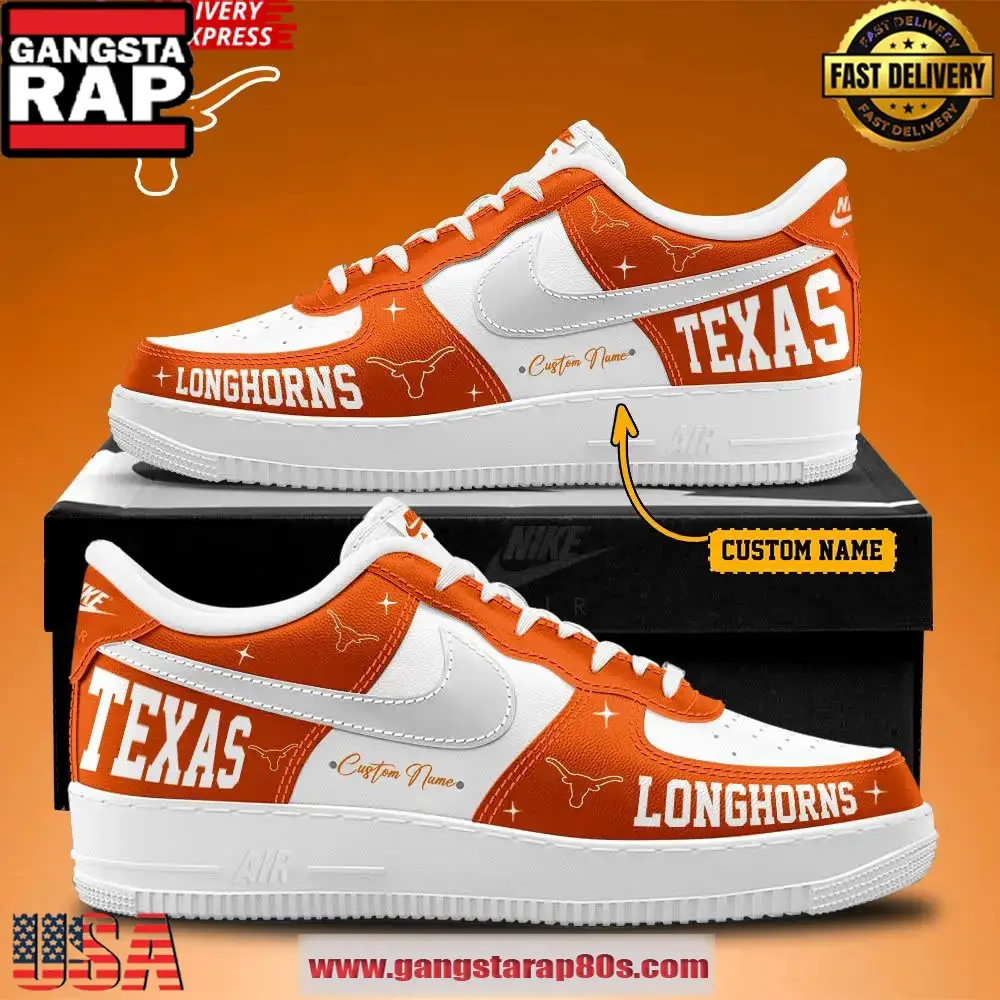 Texas Longhorns Football Custom Air Force 1 Running Sneakers Shoes