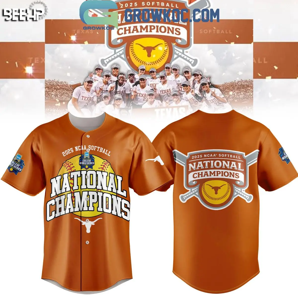 Texas Longhorns Softball Women's College World Champions 2025 Baseball Jersey