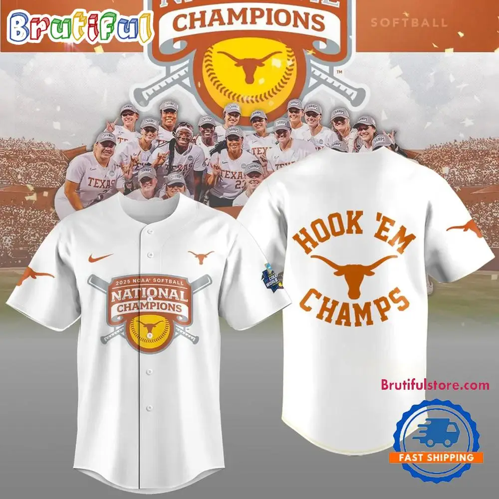 Texas Longhorns Softball Women'S College World Series 2025 Champions Hook 'Em Jersey Shirt