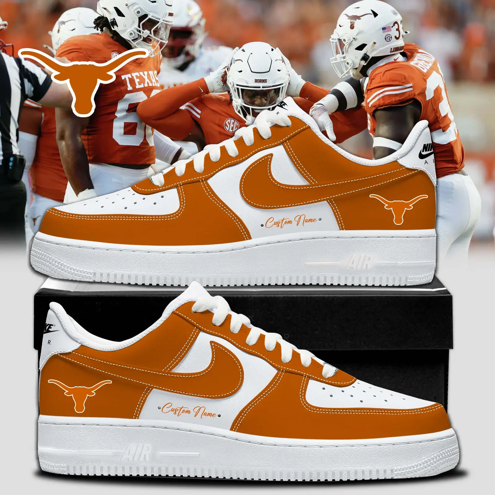 Texas Longhorns Special Edition Air Force 1 Sneakers | IA98