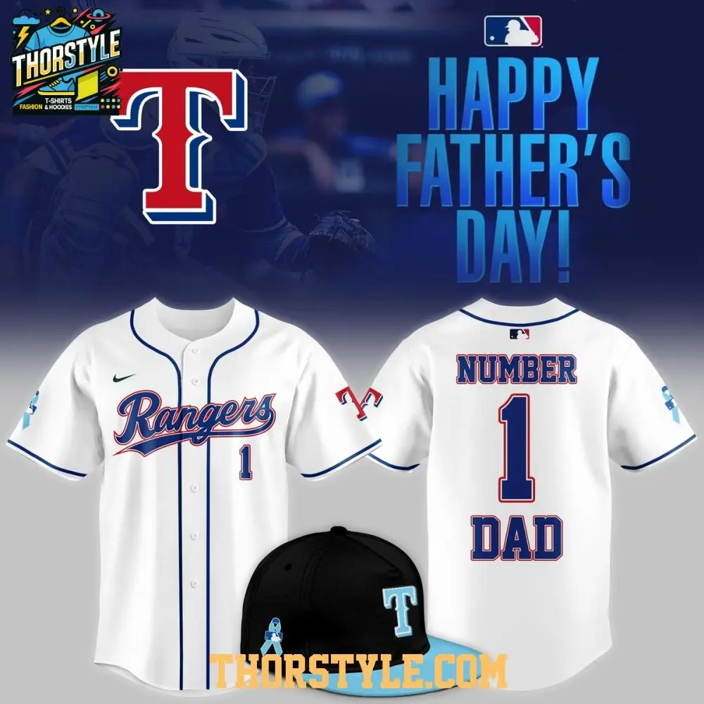 Texas Rangers 2025 Father'S Day Number One Dad Celebrating Baseball Jersey