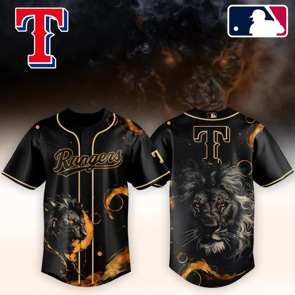 Texas Rangers Black Lion Graphic Jersey - Bold Baseball Apparel For Fans