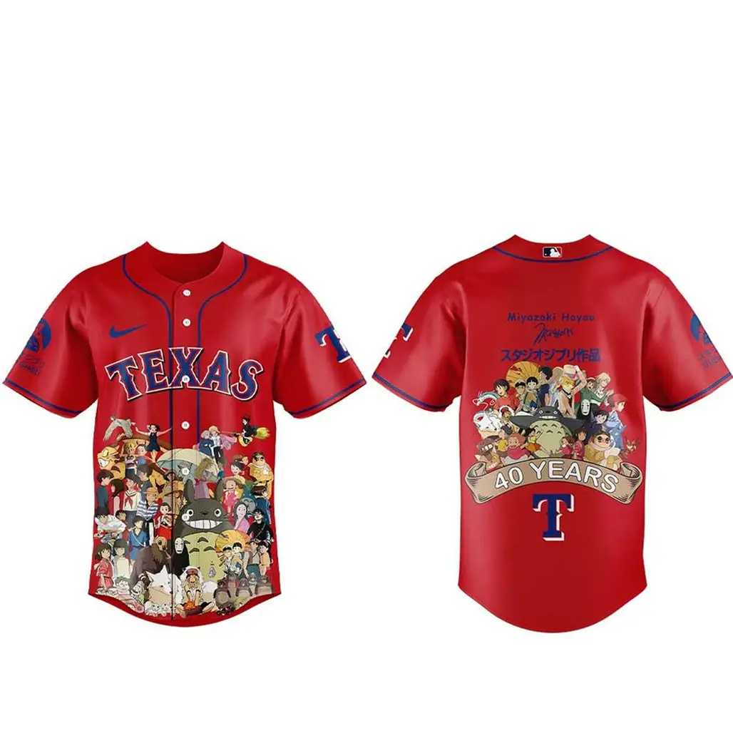 Texas Rangers Miyazaki Hayao 40 Years Of Studio Ghibli 2026 Baseball Jersey - Tazila