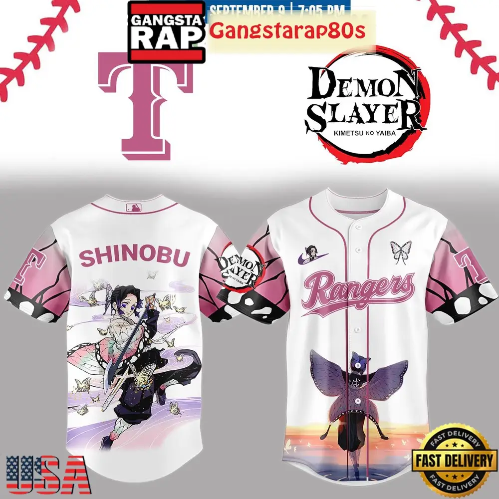 Texas Rangers Shinobu Demon Slayer 2025 Limited Edition Baseball Jersey Texas Rangers Shinobu Demon Slayer 2025 Limited Edition Baseball Jersey - Image 1