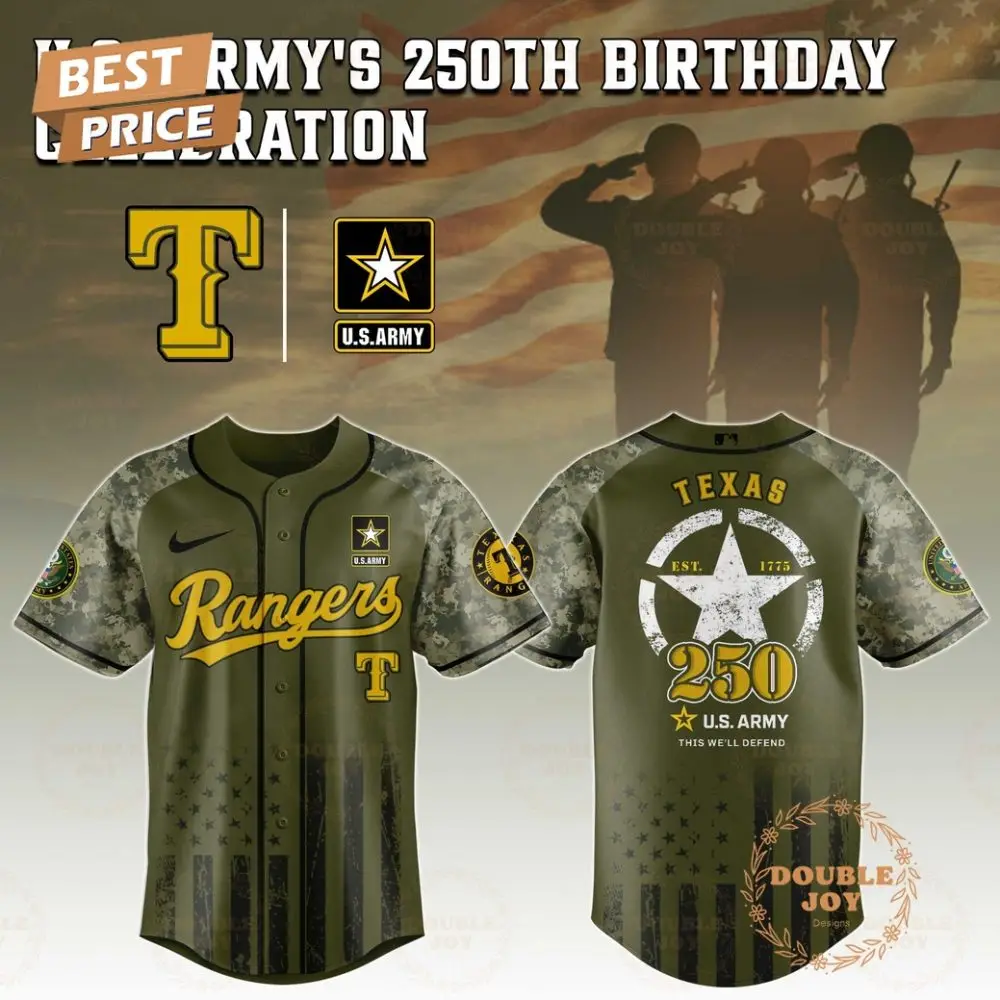 Texas Rangers U.S. Army'S 250Th Limited Edition Baseball Jersey