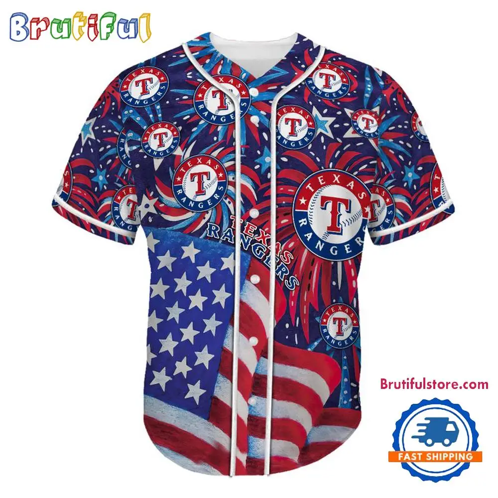 Texas Rangers USA Flag Independence Day Baseball Jersey, Sport Team 4th of July Jersey