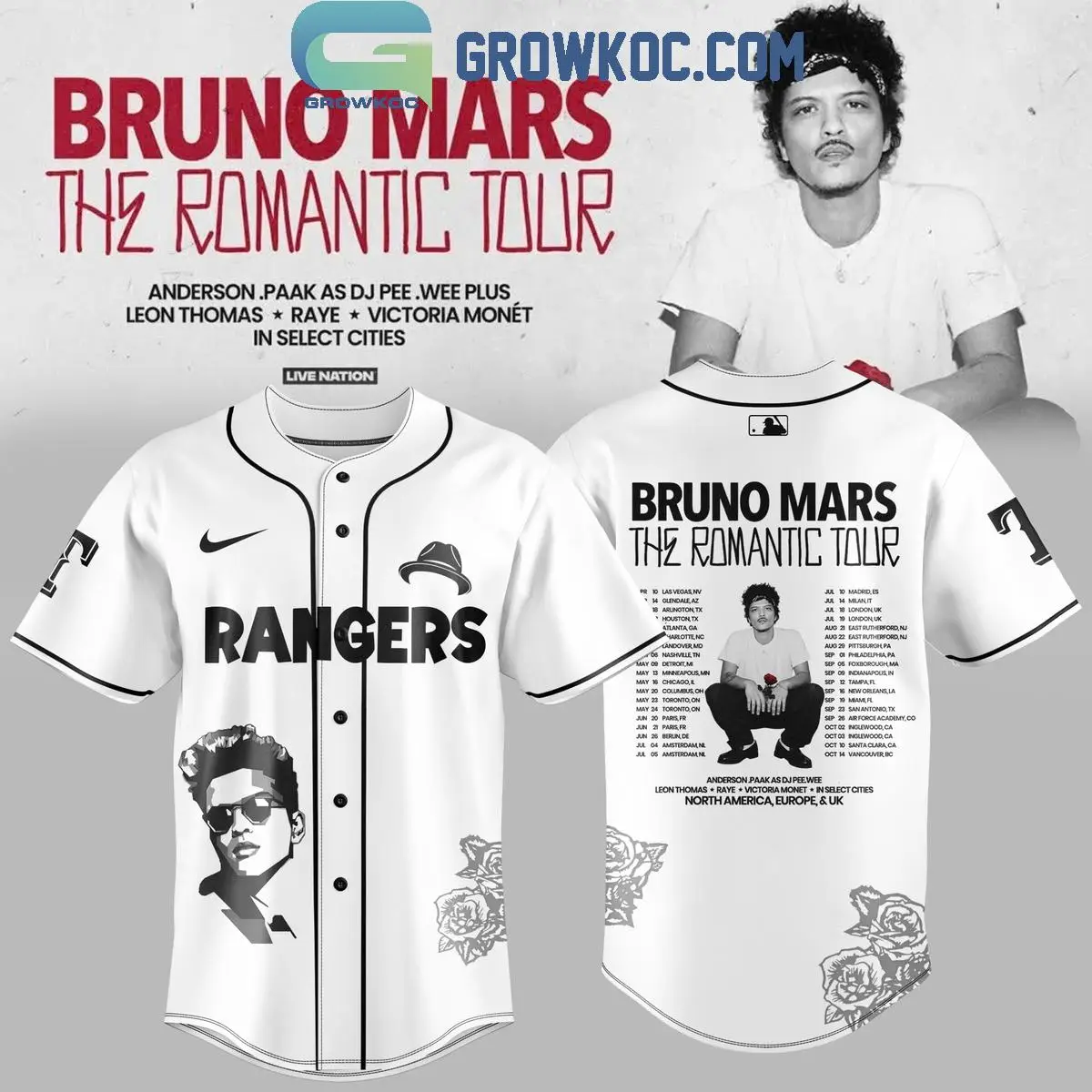 Texas Rangers x Bruno Mars The Romantic Tour 2026 Jersey