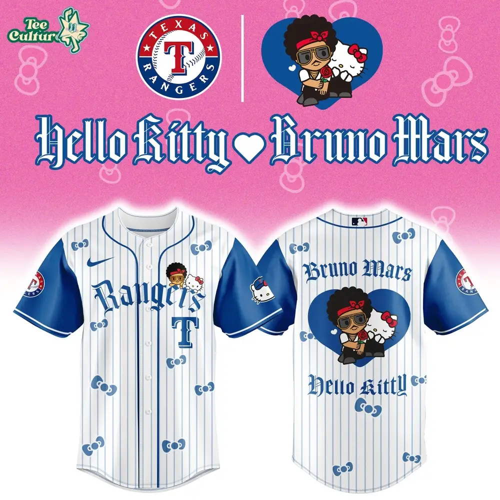 Texas Rangers x Bruno Mars x Hello Kitty 2026 Limited Edition Blue Jersey Jogger Cap Set
