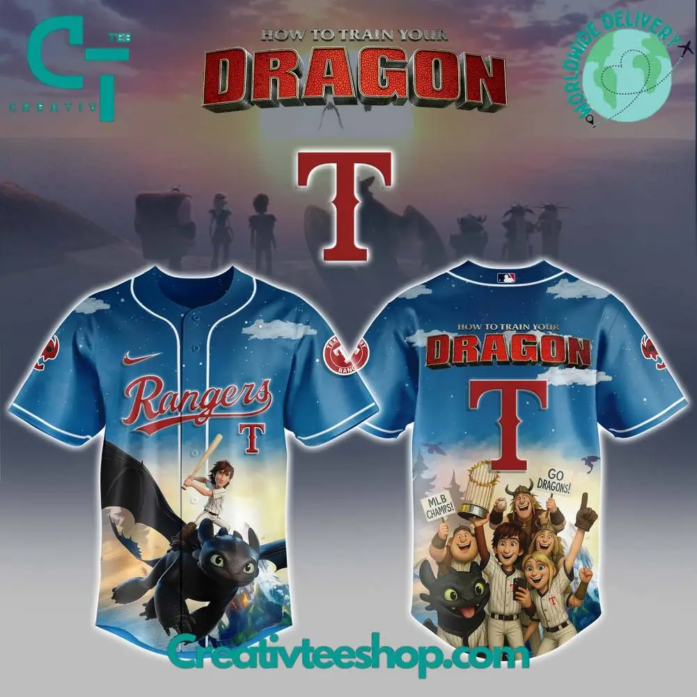 Texas Rangers X How To Train Your Dragon Limited Edition Baseball Jersey Texas Rangers X How To Train Your Dragon Limited Edition Baseball Jersey - Image 1