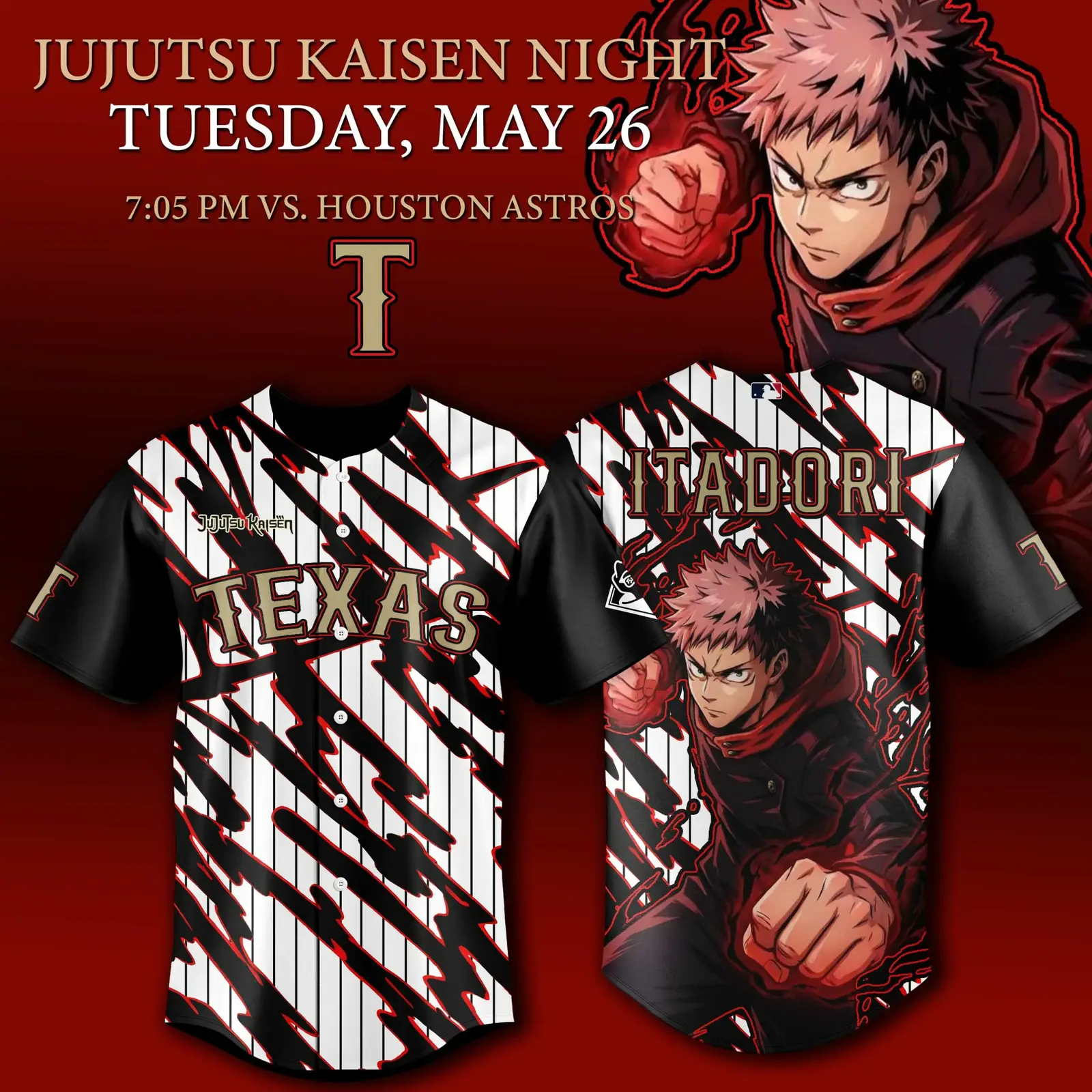 Texas Rangers x Jujutsu Kaisen Night 2026 Jersey – Itadori Exclusive