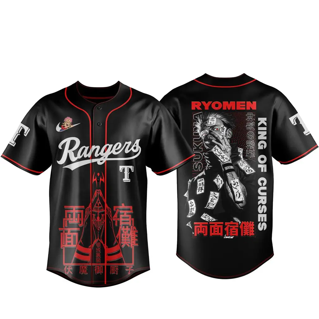 Texas Rangers x Jujutsu Kaisen Night 2026 King of Curses Sukuna Baseball Jersey - Tazila