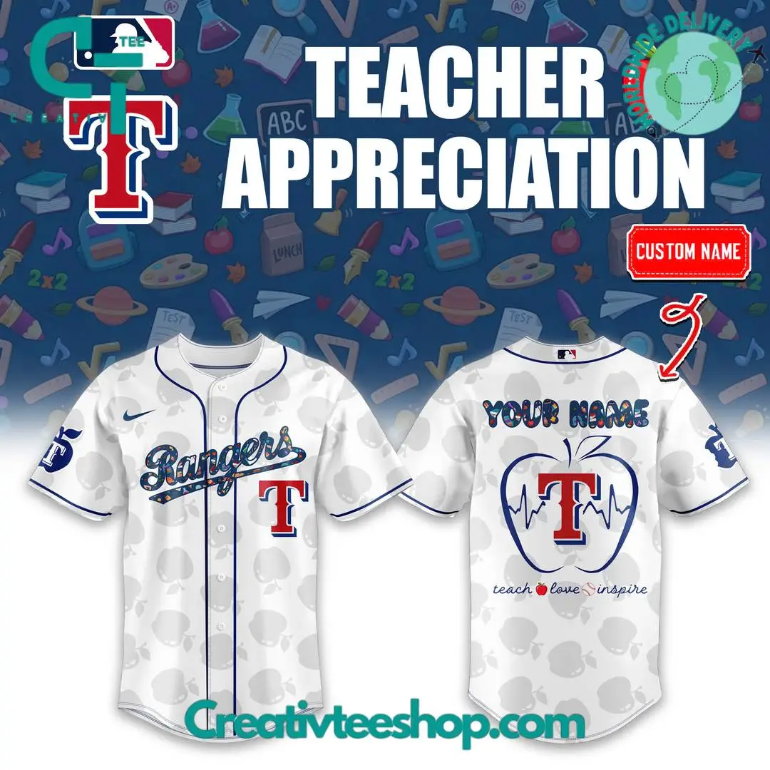 Texas Rangers X Teacher Appreciation Personalized Baseball Jersey