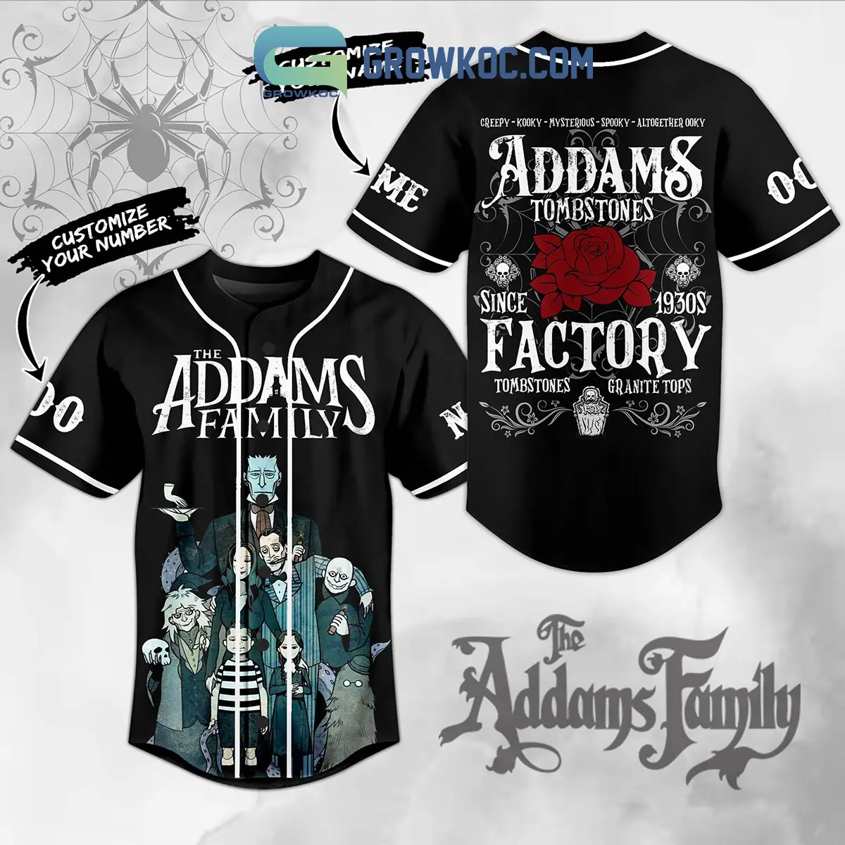 The Addams Family Tombstones Factory Personalized Baseball Jersey
