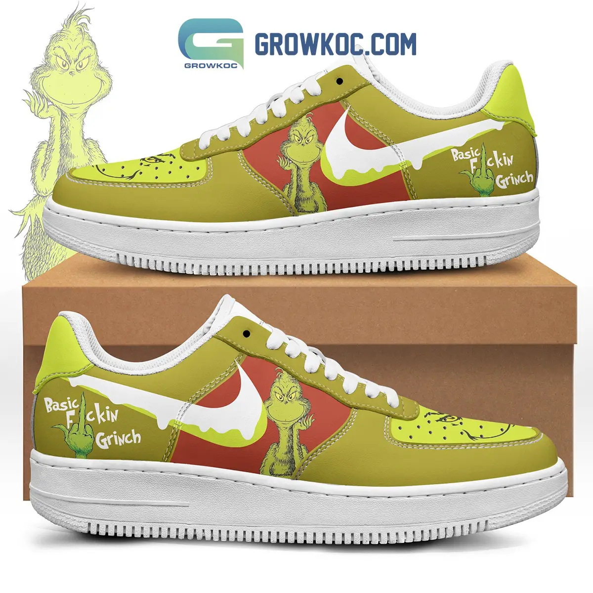 The Grinch Basic Freaking Grinch Green And White Design Air Force 1 Shoes