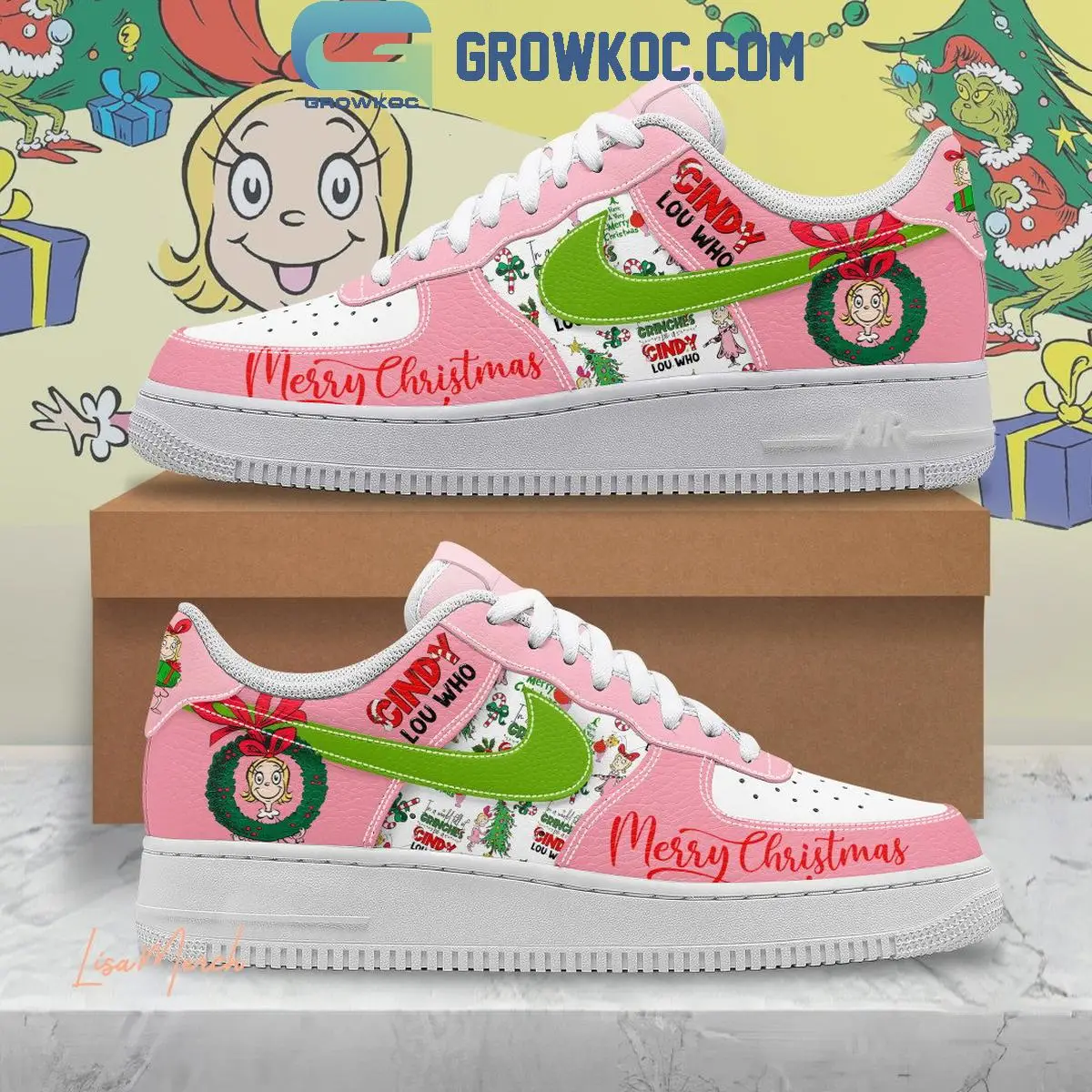 The Grinch Cindy Lou Who Merry Christmas Air Force 1 Shoes The Grinch Cindy Lou Who Merry Christmas Air Force 1 Shoes - Image 1