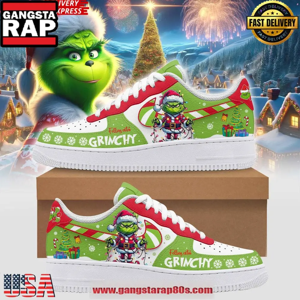 The Grinch Feeling Extra Grinchy Christmas Air Force 1 Running Sneakers Shoes The Grinch Feeling Extra Grinchy Christmas Air Force 1 Running Sneakers Shoes - Image 1