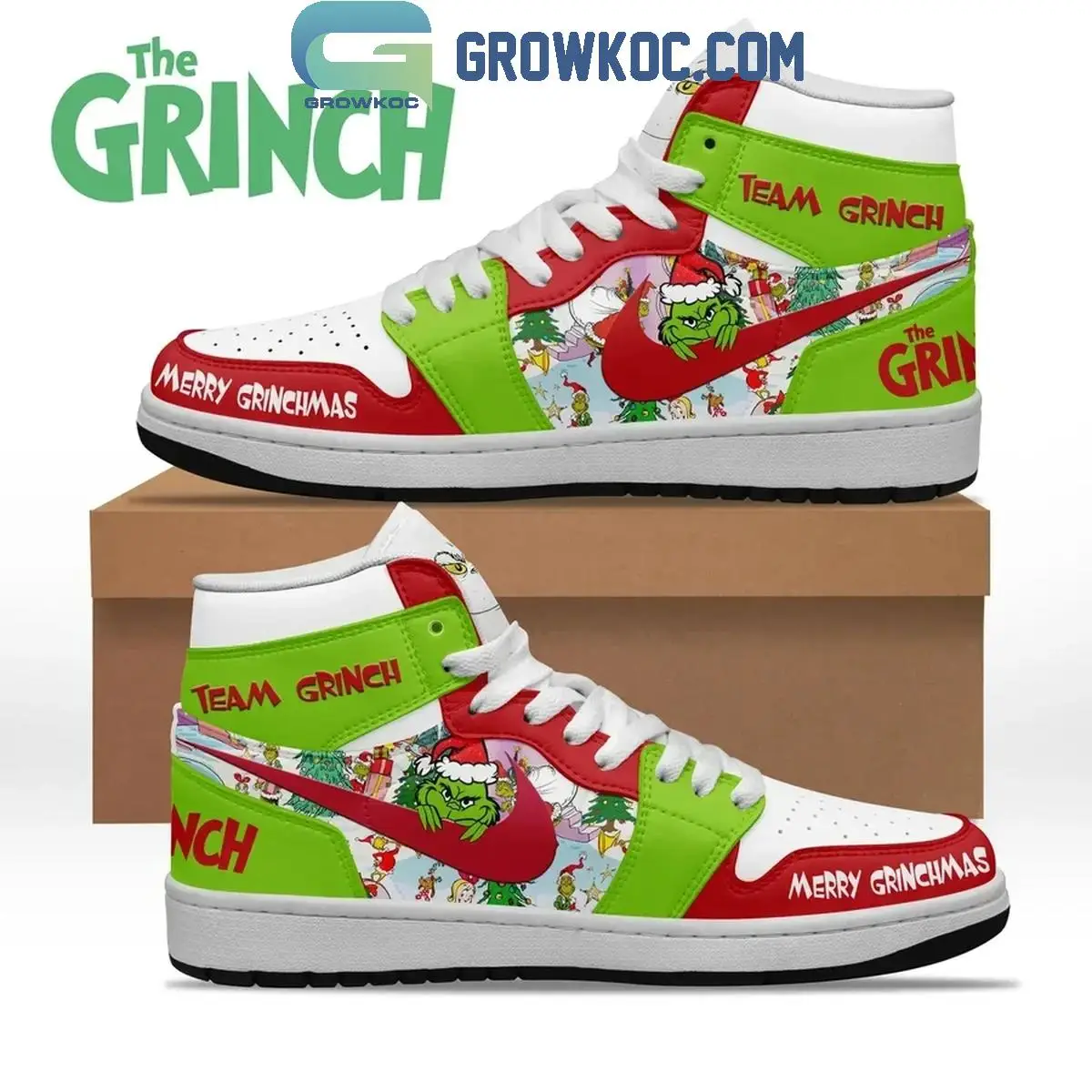 The Grinch Merry Christmas Team Grinch Happy Holidays Air Jordan 1 Shoes The Grinch Merry Christmas Team Grinch Happy Holidays Air Jordan 1 Shoes - Image 1