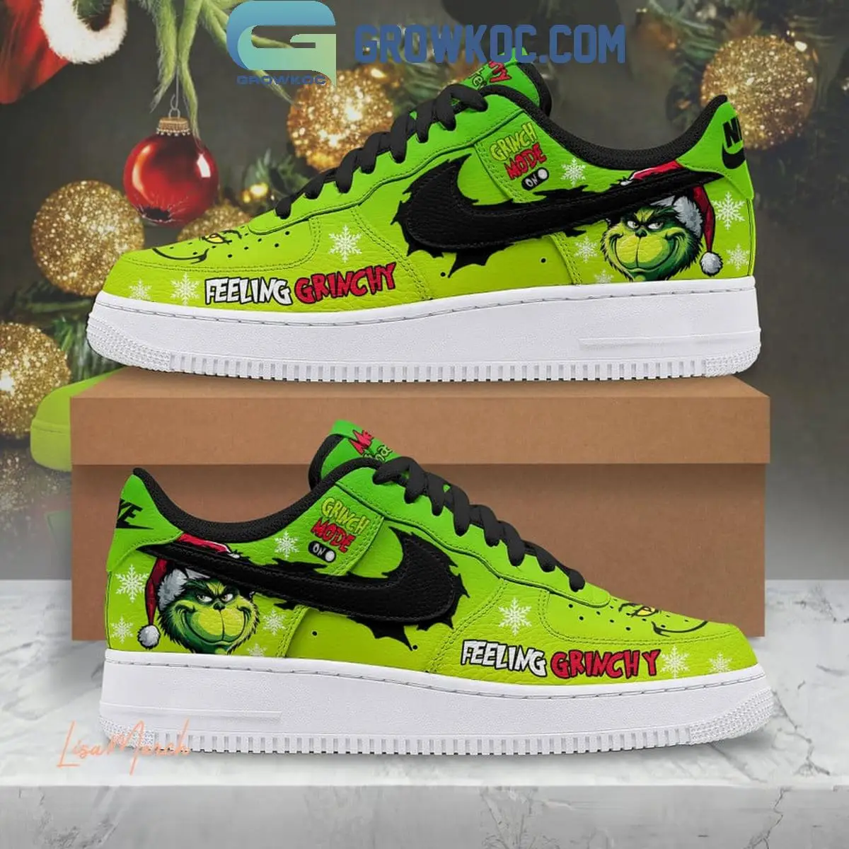 The Grinch Merry Whatever Christmas Feeling Grinchy Air Force 1 Shoes The Grinch Merry Whatever Christmas Feeling Grinchy Air Force 1 Shoes - Image 1