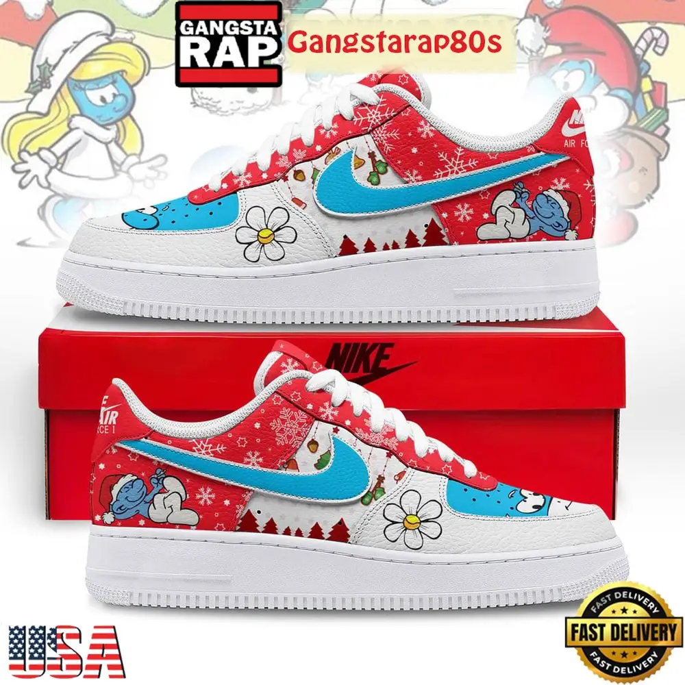 The Smurfs Merry Christmas Air Force 1 Sneakers Shoes The Smurfs Merry Christmas Air Force 1 Sneakers Shoes - Image 1