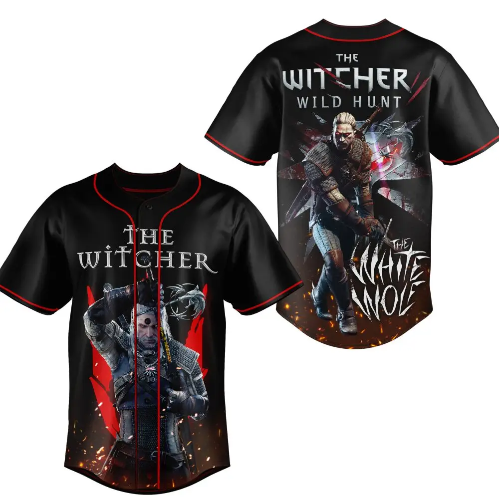 The Witcher Wild Hunt Baseball Jersey - Geralt The White Wolf Graphic Tee