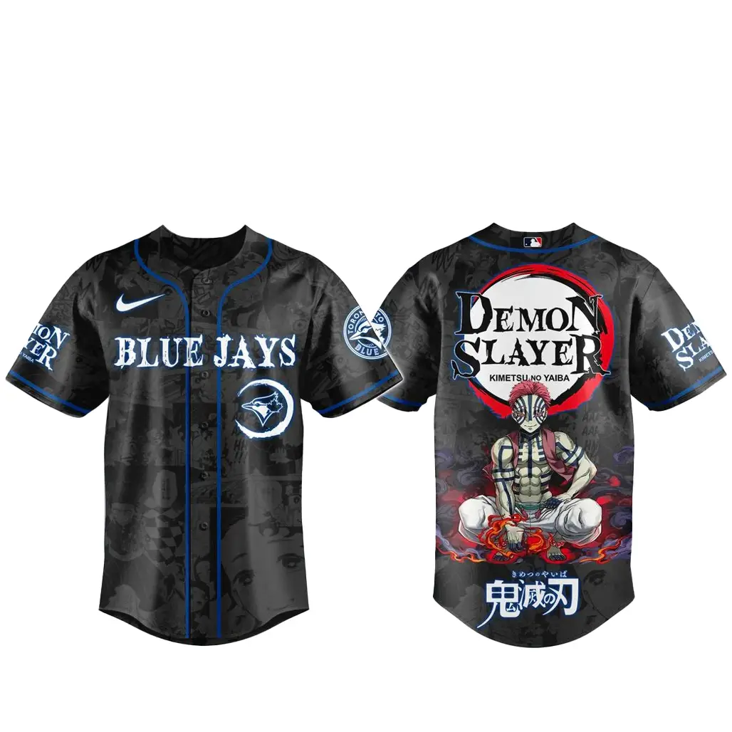Toronto Blue Jays x Akaza Demon Slayer Night Baseball Jersey - Tazila