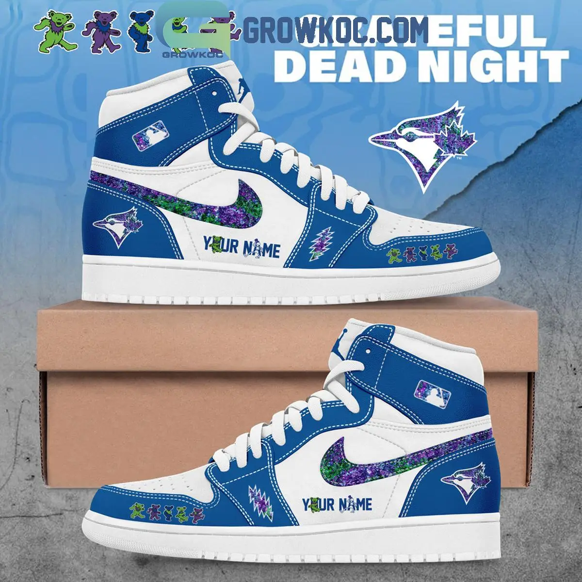 Toronto Blue Jays x Grateful Dead Night Air Jordan 1 Shoes