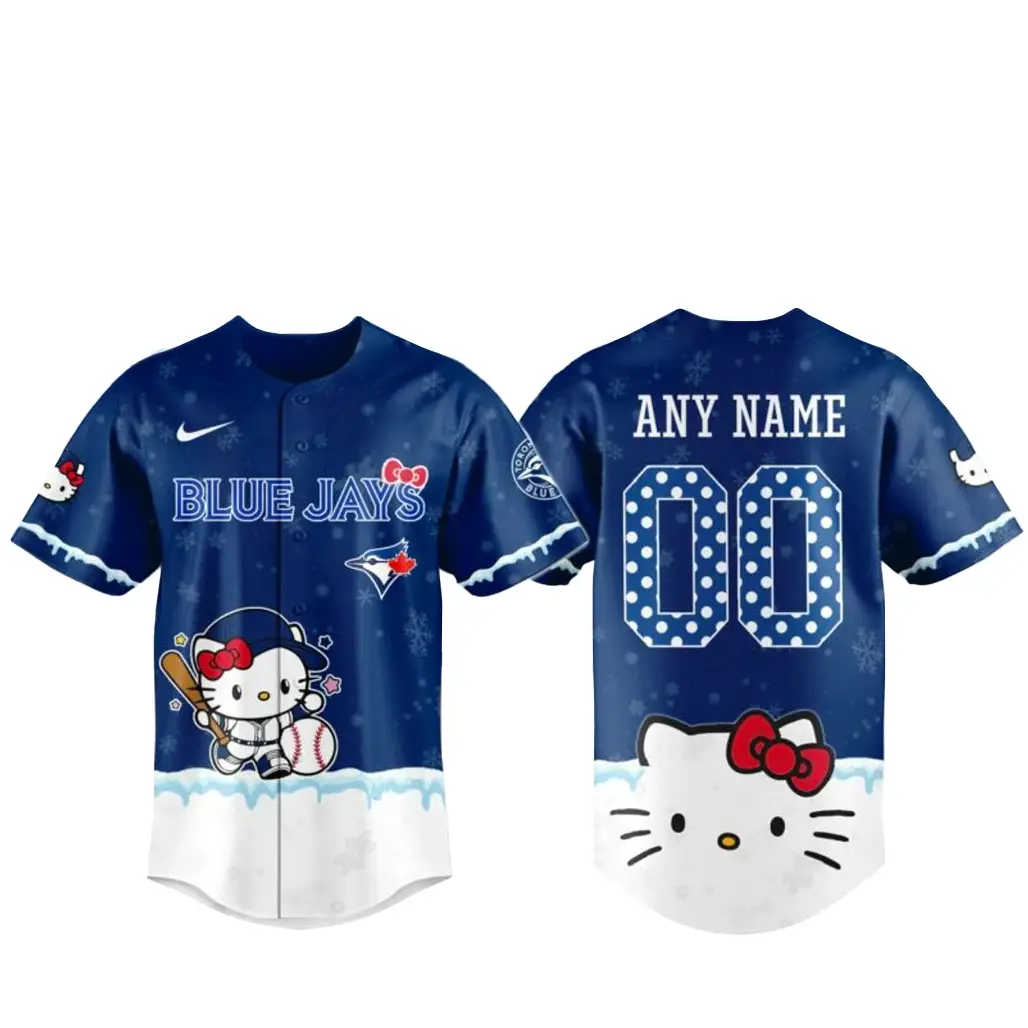 Toronto Blue Jays x Hello Kitty Night Custom Name and Number Baseball Jersey - Tazila Toronto Blue Jays x Hello Kitty Night Custom Name and Number Baseball Jersey - Tazila - Image 1