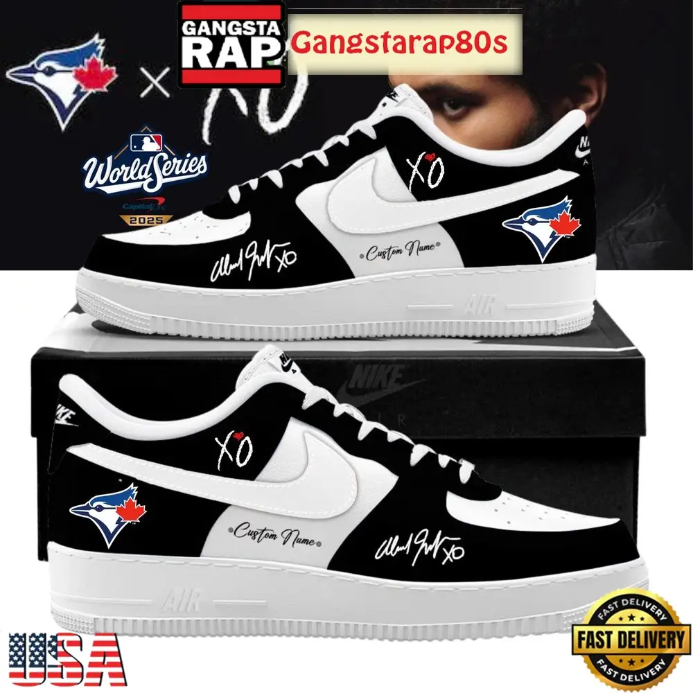 Toronto Blue Jays x The Weeknd World Series 2025 Black Custom Air Force 1 Sneakers Shoes