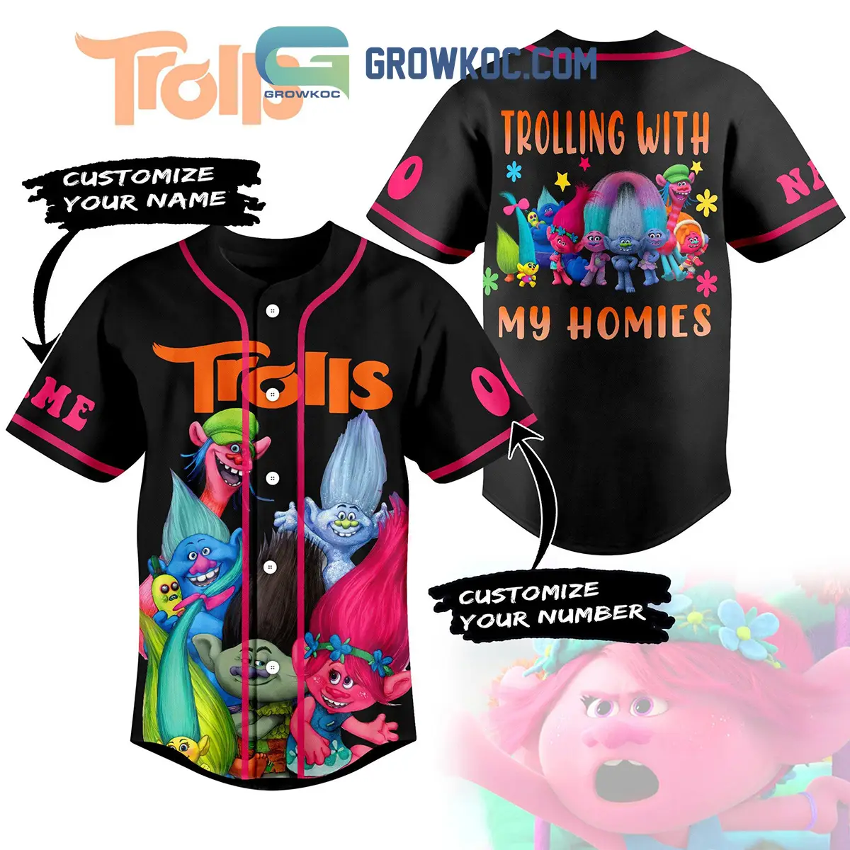 Trolls Trolling With My Homies Christmas Winter Holiday Custom Name Number Personalized Baseball Jersey